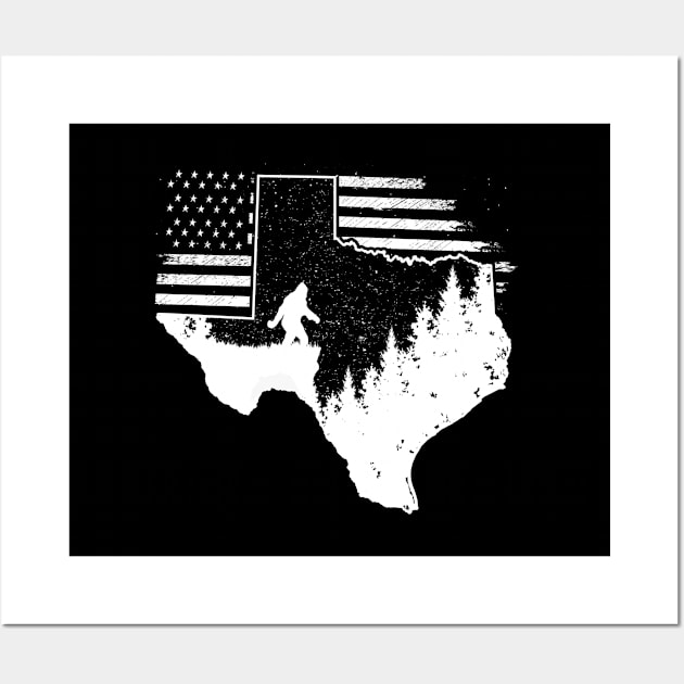 Texas Bigfoot American Flag Wall Art by Tesszero